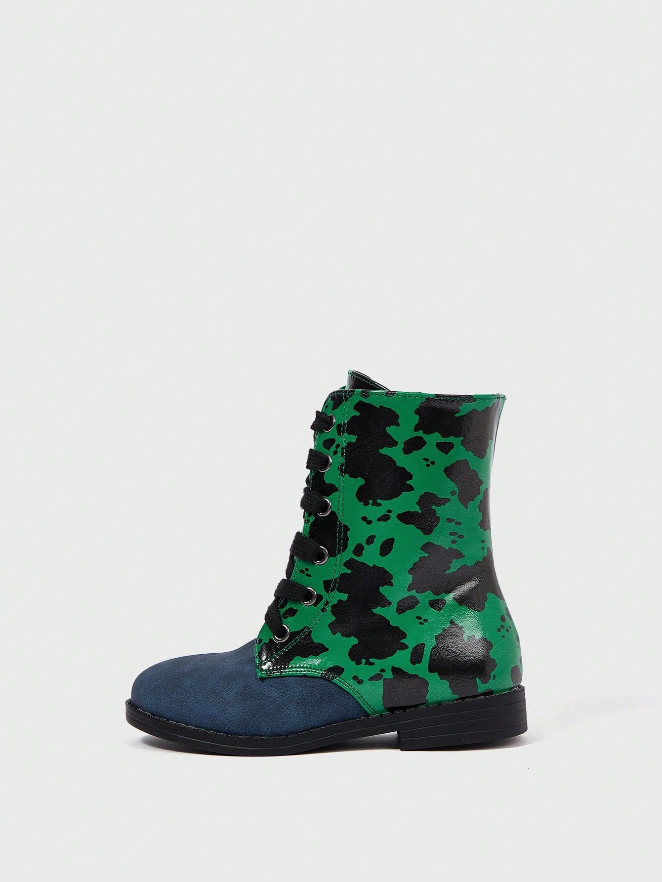 Green Comfortable And Wear-resistant Leopard Print Boots With Patchwork