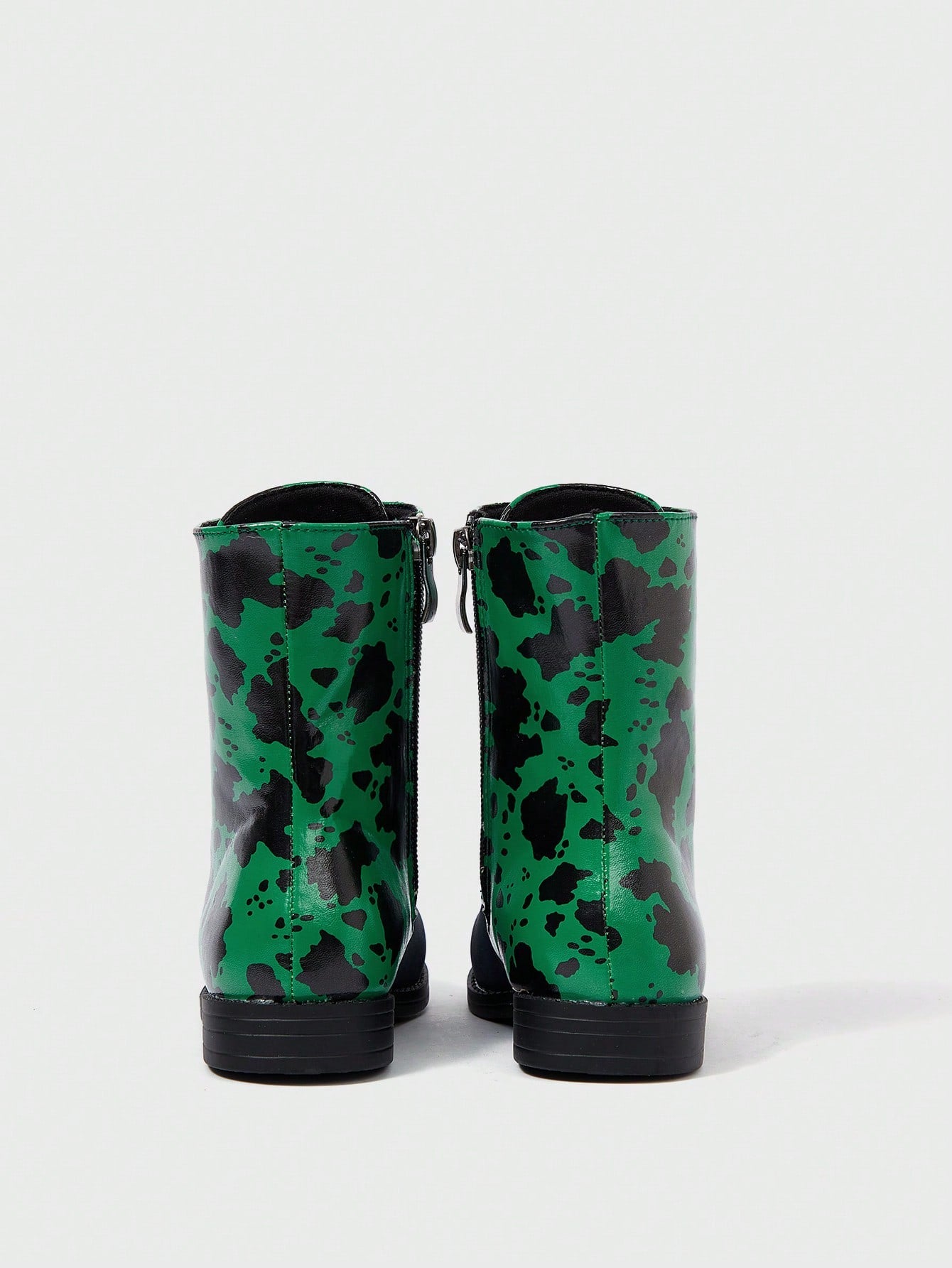 Green Comfortable And Wear-resistant Leopard Print Boots With Patchwork