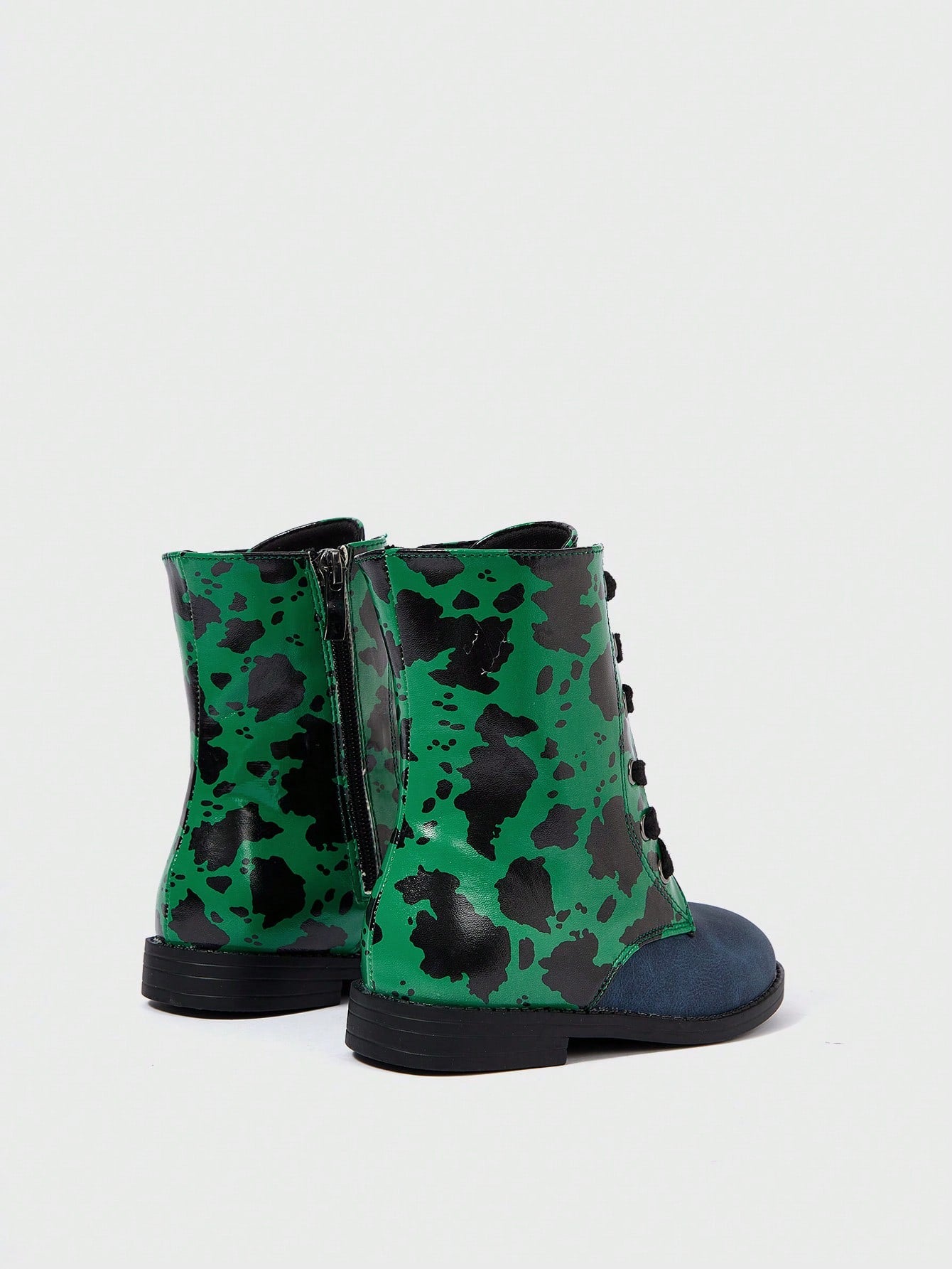 Green Comfortable And Wear-resistant Leopard Print Boots With Patchwork