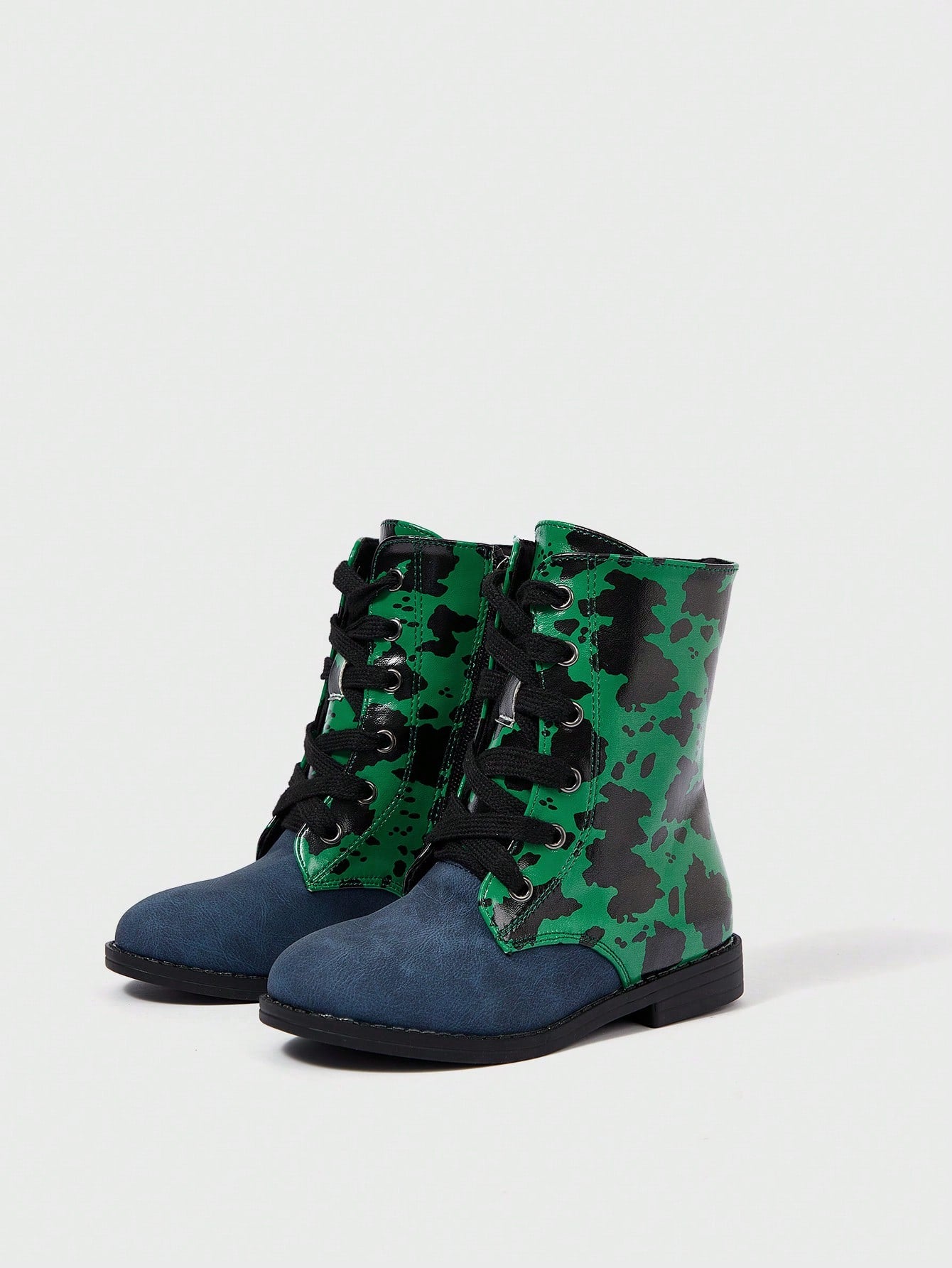 Green Comfortable And Wear-resistant Leopard Print Boots With Patchwork