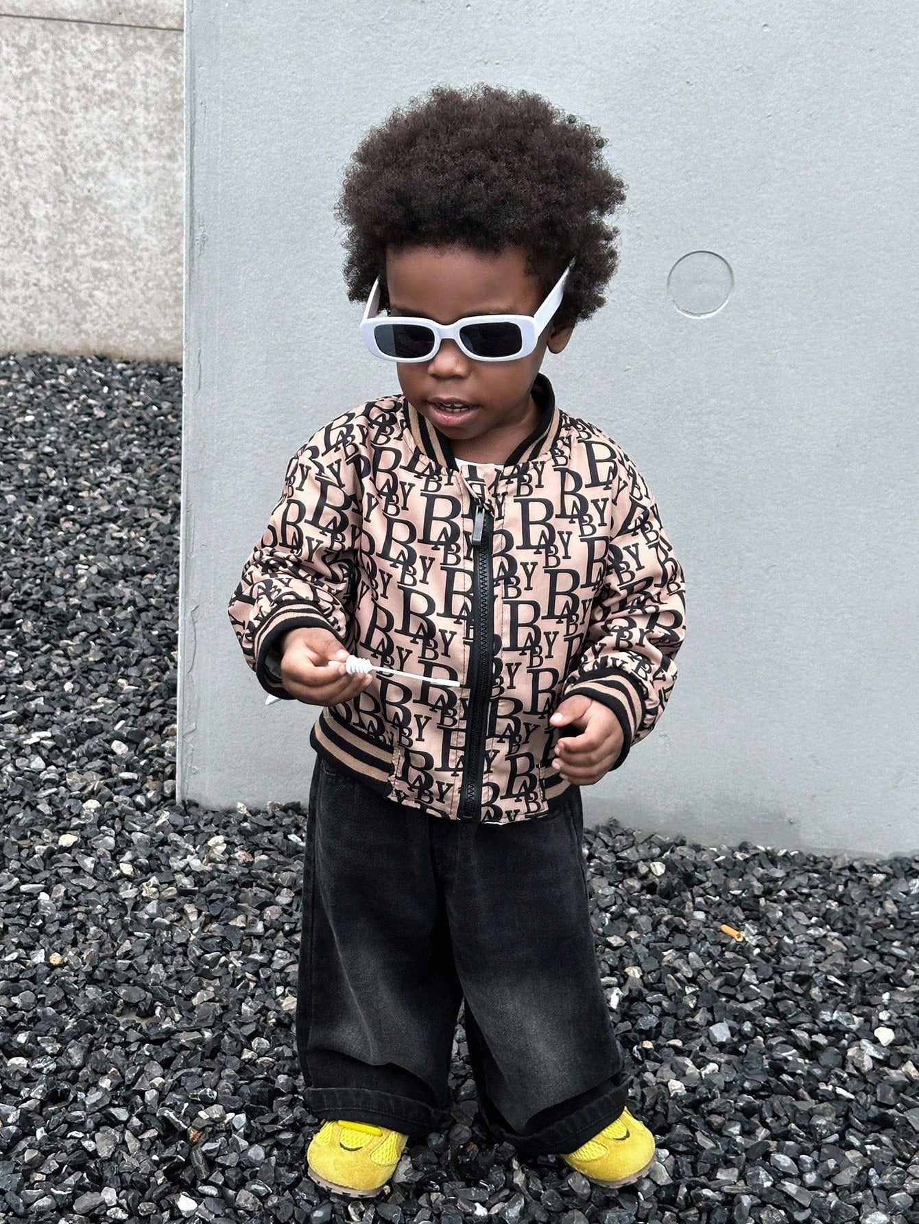 Baby Boy Contrast Stripes Ribbed Collar Cute Bear Print Reversible Zip-Up Jacket Multicolor 3