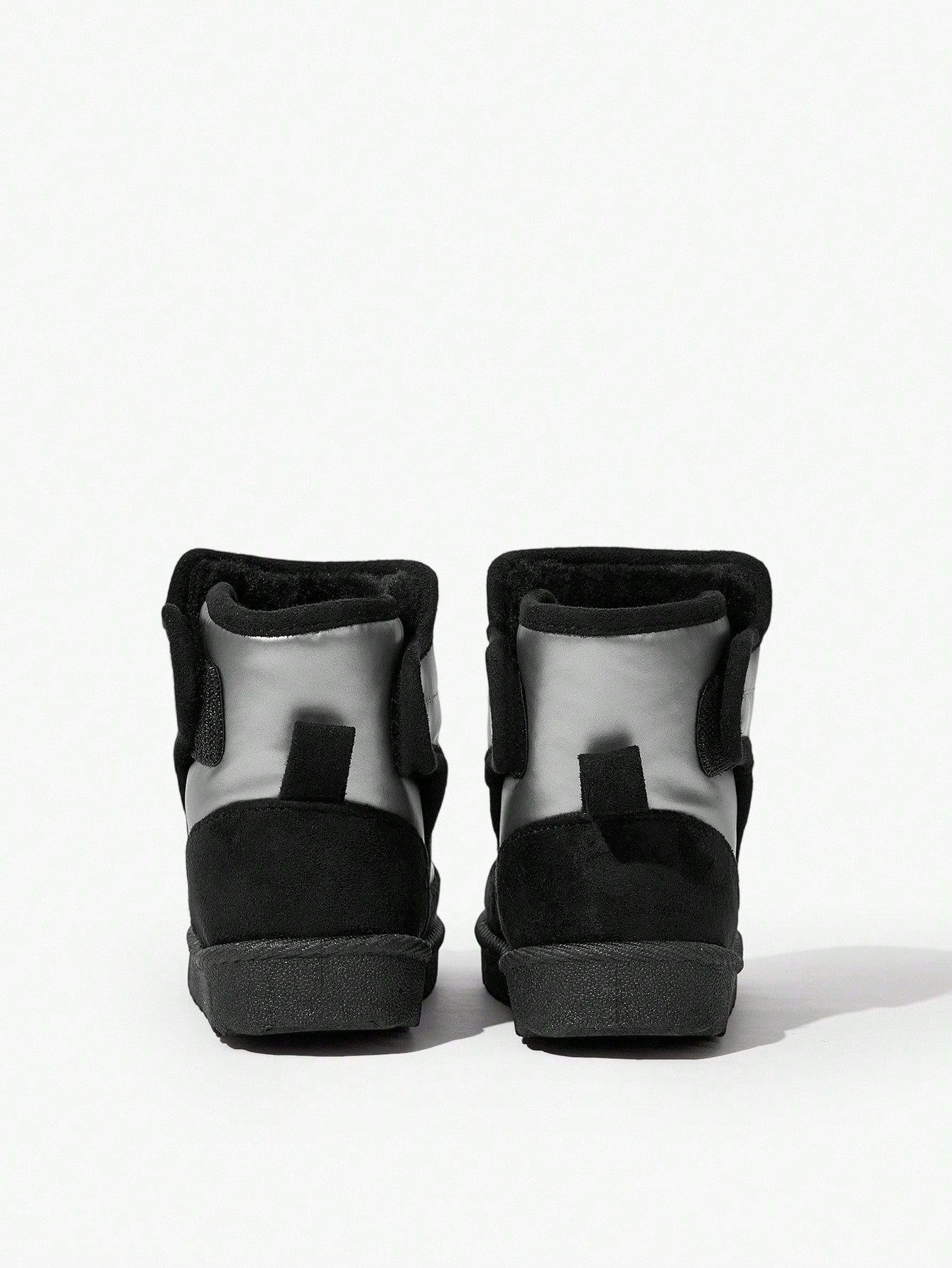 Black & Grey Hook And Loop Flat Fashionable Casual Warm Fleece Snow Boots