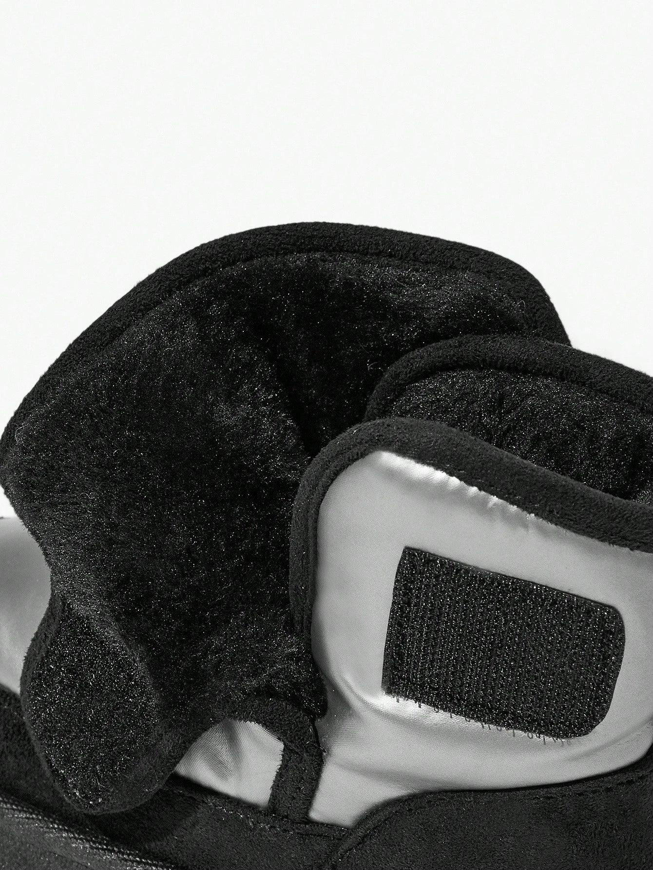 Black & Grey Hook And Loop Flat Fashionable Casual Warm Fleece Snow Boots
