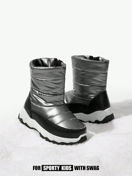 Side Zipper Flat Casual Comfortable Warm Fleece Snow Boots Grey