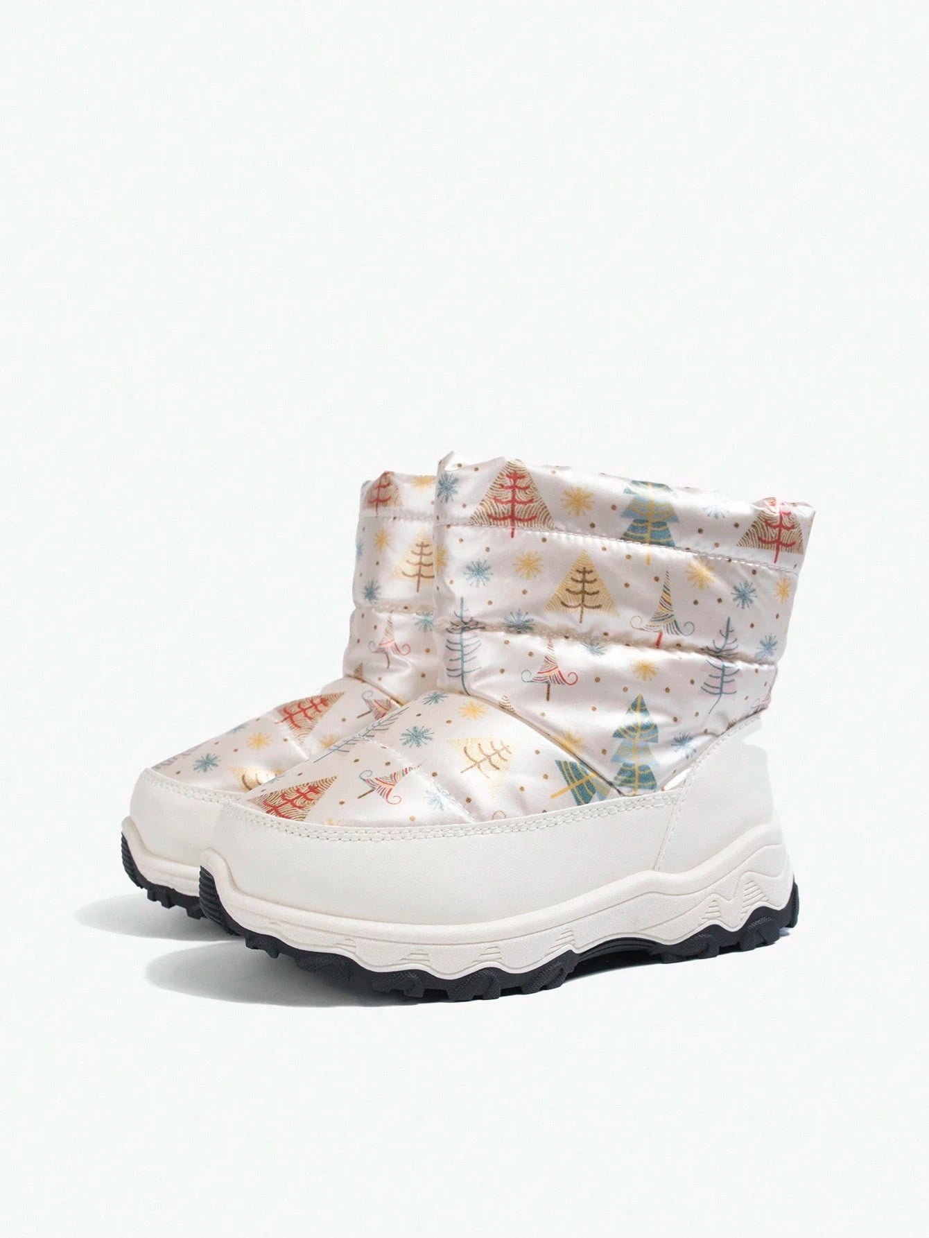Cartoon Tree Pattern Thermal Lined Ankle Snow Boots