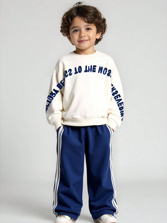 Letter Print Sweatshirt Top Paired With Relaxed Fit Long Sweatpants