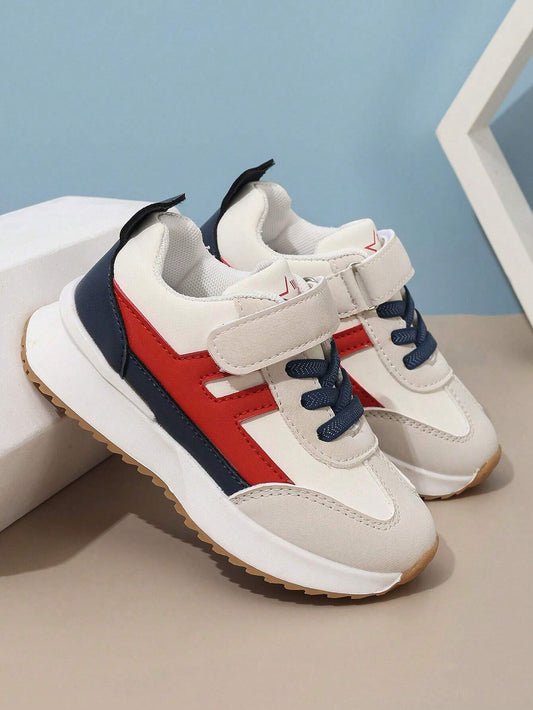 Kids Contrast Color Hook And Loop Sports Shoes