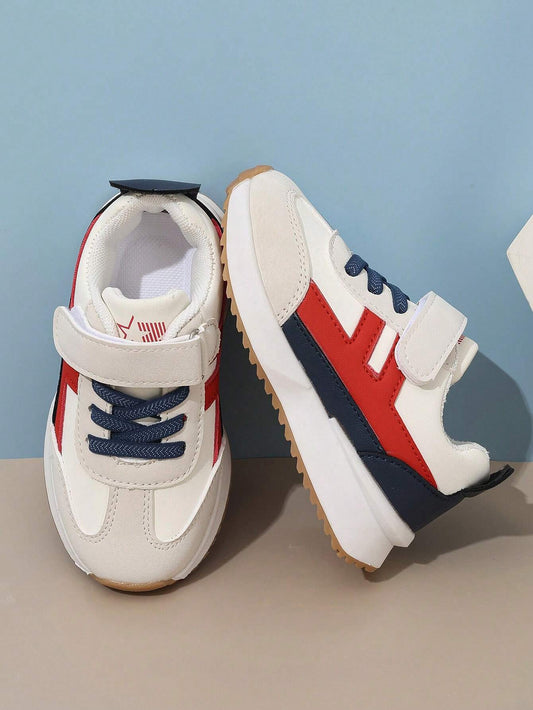 Kids Contrast Color Hook And Loop Sports Shoes
