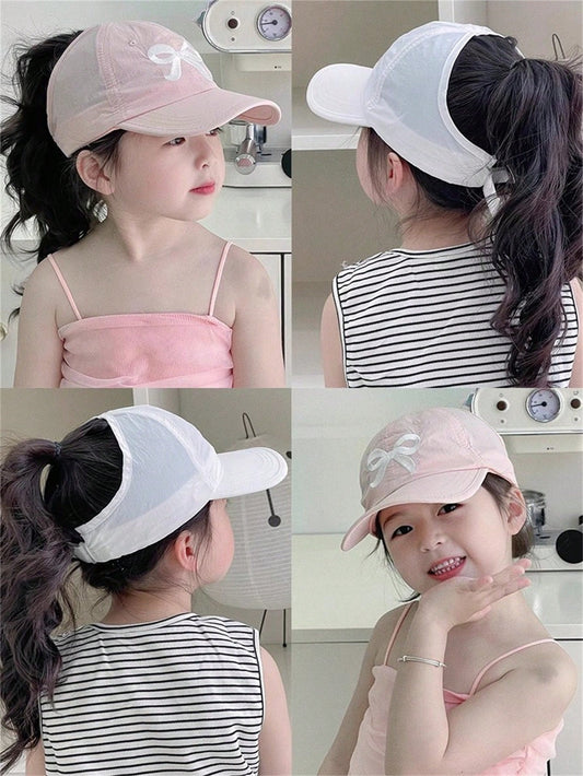 Mummy & Mee Girls' Breathable Quick-Dry Half-Mesh Top Hat With Ponytail Hole
