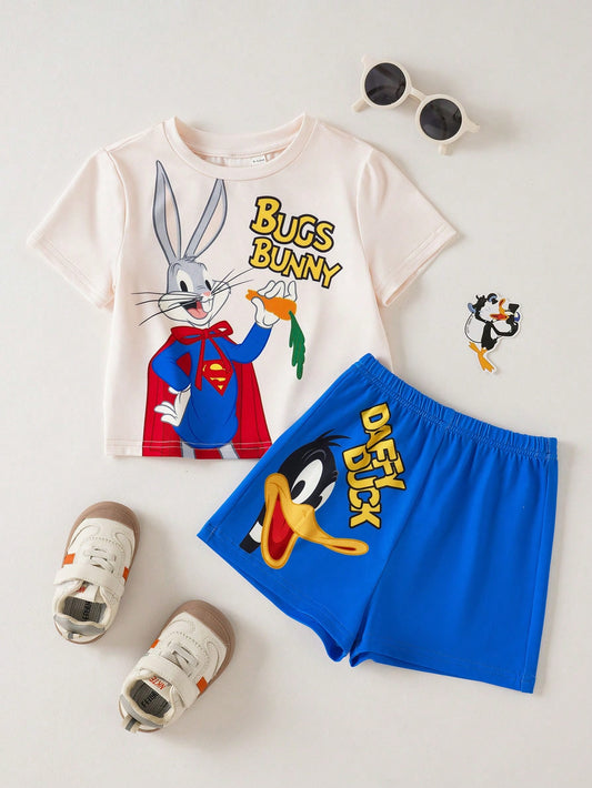 Mummy & Mee Baby Boy Cartoon Print T-Shirt And Shorts Set
