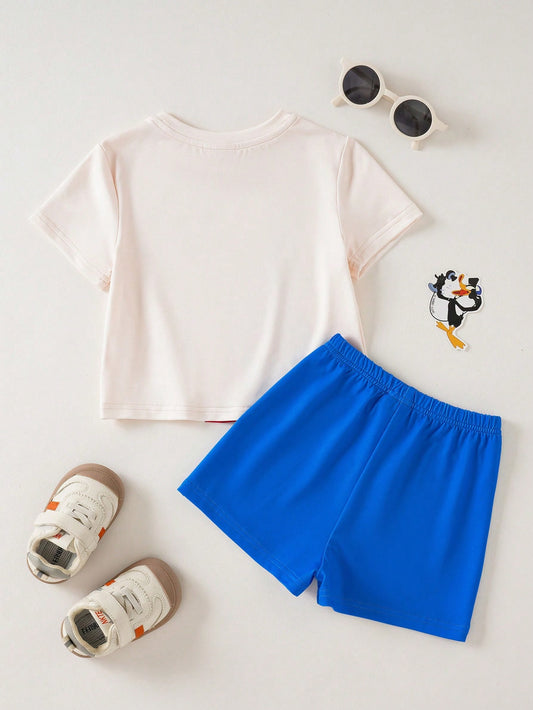 Mummy & Mee Baby Boy Cartoon Print T-Shirt And Shorts Set
