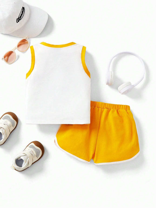 Baby Boy Cool Casual Sporty Cartoon Tweety Printed Tank Top And Shorts