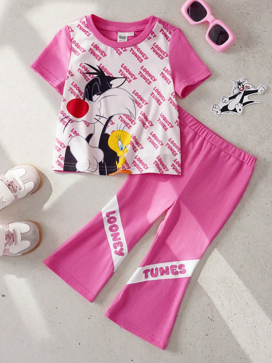 Mummy & Mee Baby Girl Letter Print T-Shirt And Flare Pants Casual Outfit