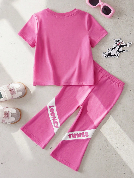 Mummy & Mee Baby Girl Letter Print T-Shirt And Flare Pants Casual Outfit