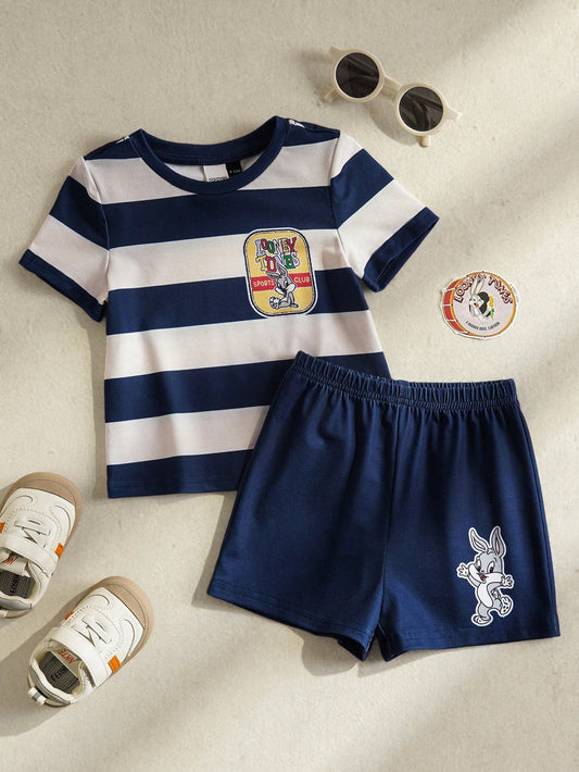 Toddler Boys' Cartoon Print Short Sleeve Top And Shorts Set