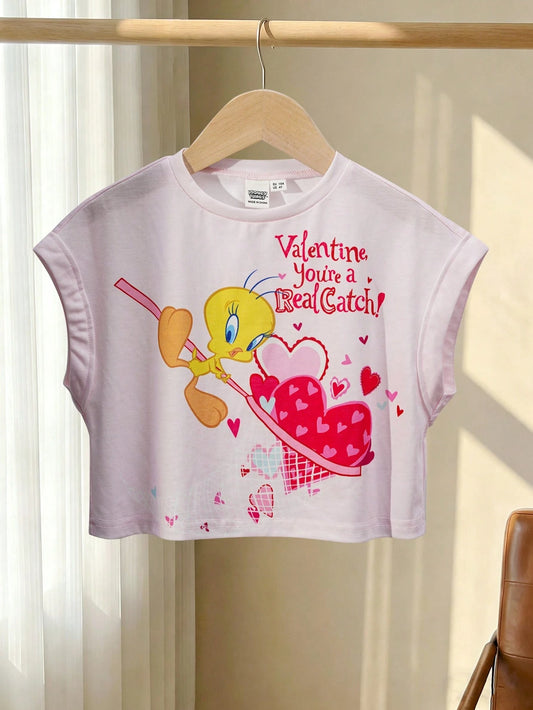 Mummy & Mee Young Girl Round Neck Letter T-Shirt