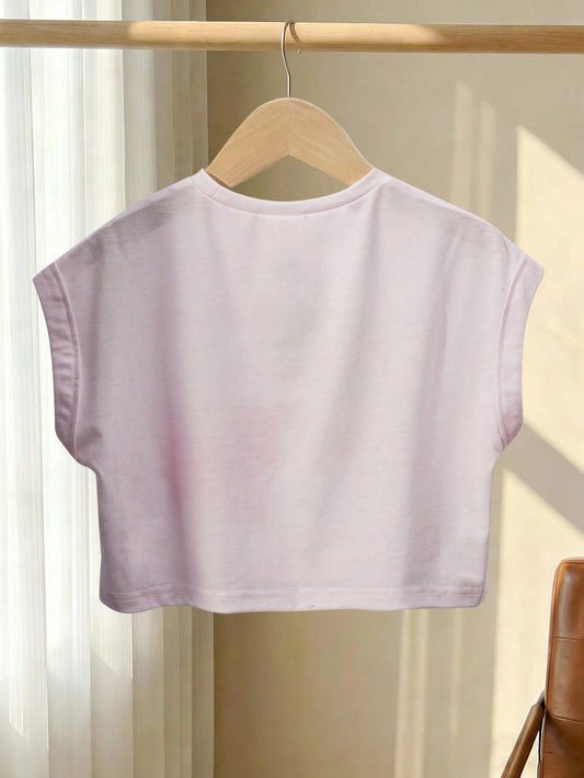 Mummy & Mee Young Girl Round Neck Letter T-Shirt