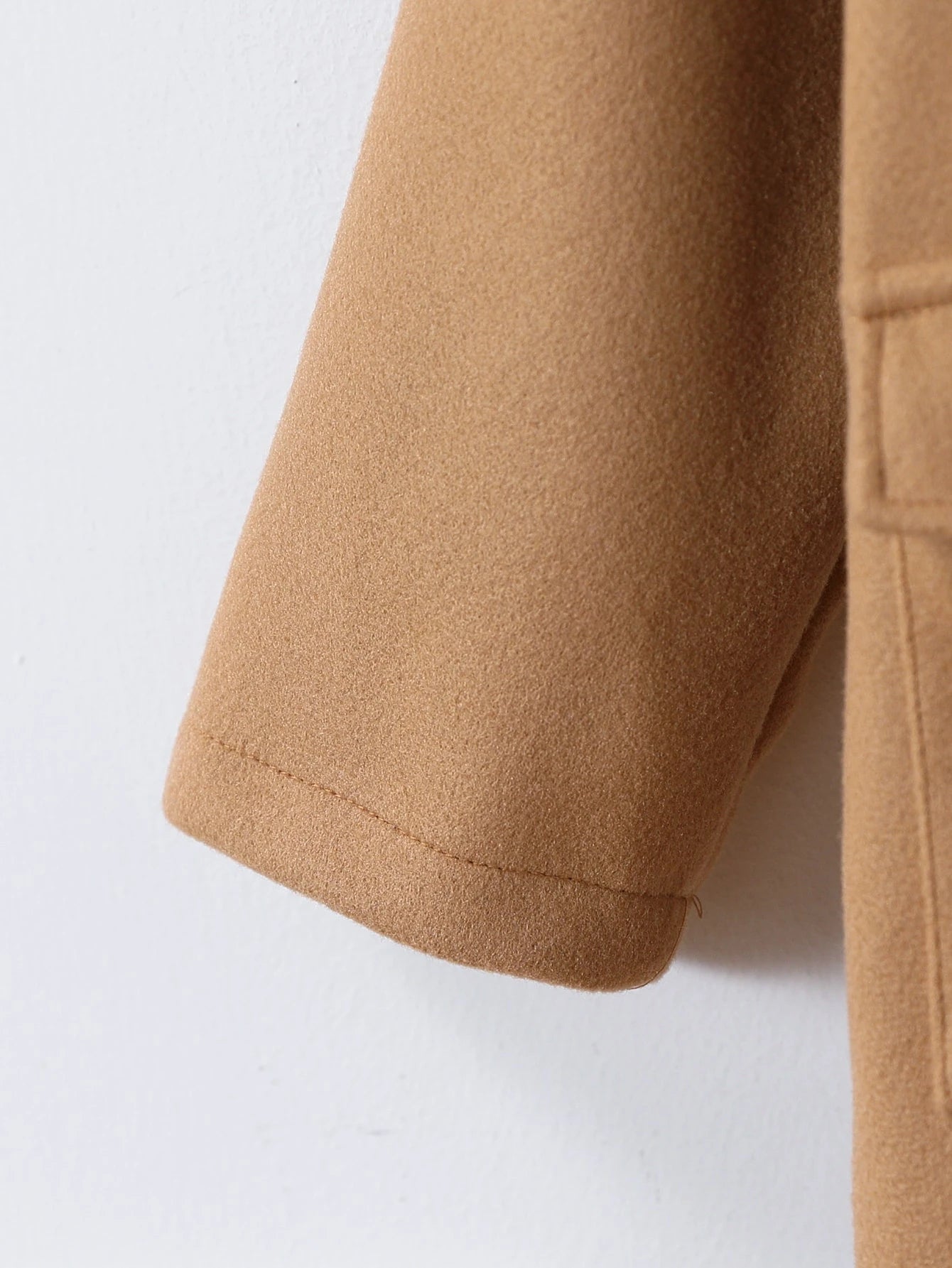 Little Boys Wool Overcoat Hooded Cargo Pocket Camel Mid Length