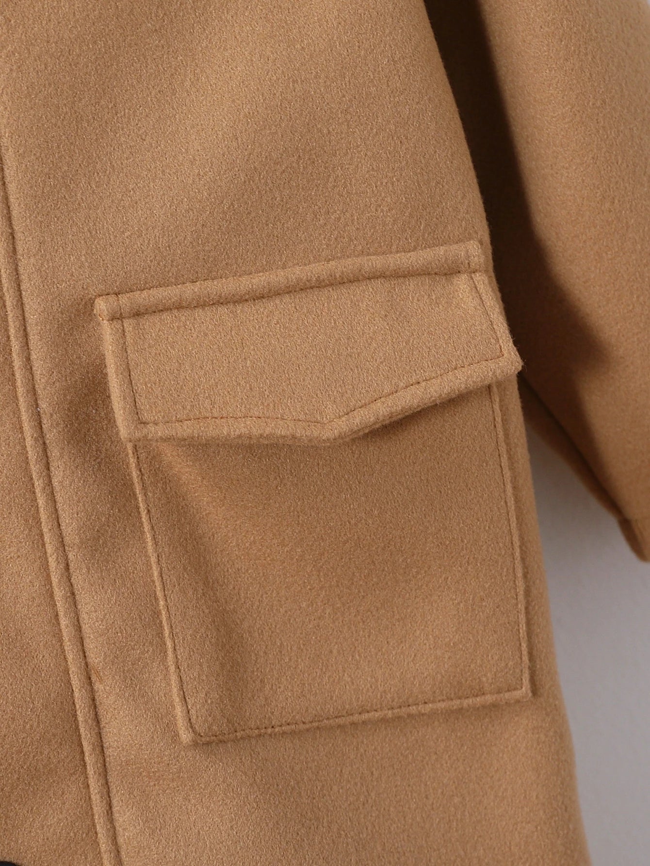 Little Boys Wool Overcoat Hooded Cargo Pocket Camel Mid Length