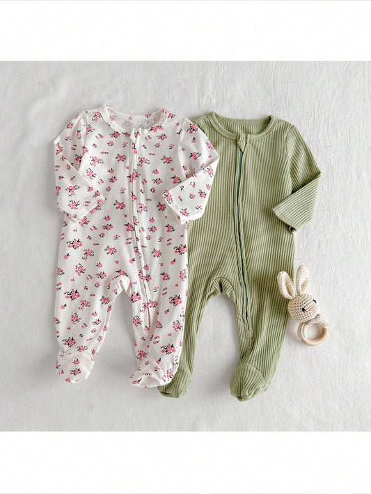 Loomiva Newborn Baby Lemon Print Solid Color Soft Knit Crew Neck Long Sleeve Jumpsuit And Pants Multicolor 2