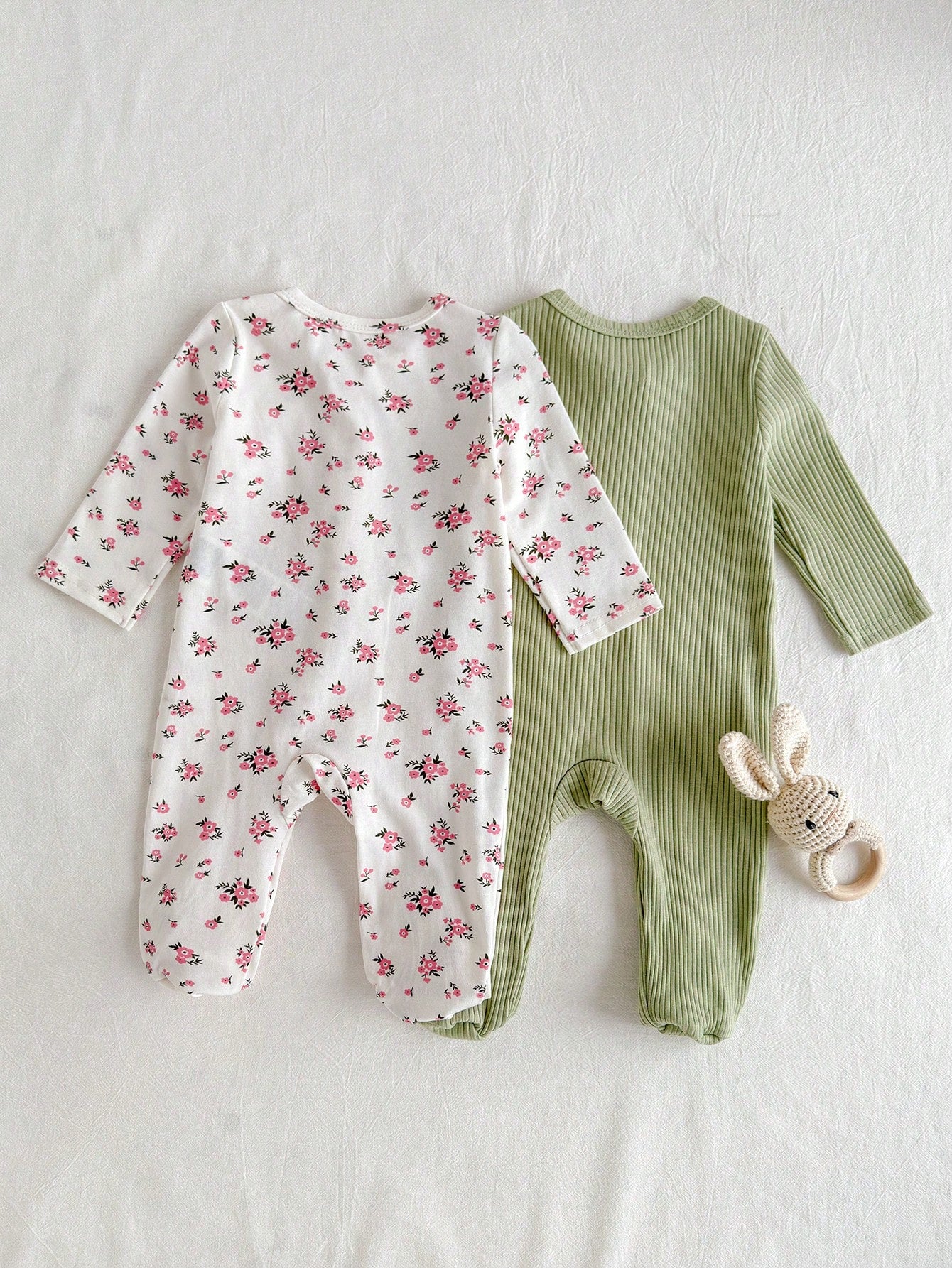 Loomiva Newborn Baby Lemon Print Solid Color Soft Knit Crew Neck Long Sleeve Jumpsuit And Pants