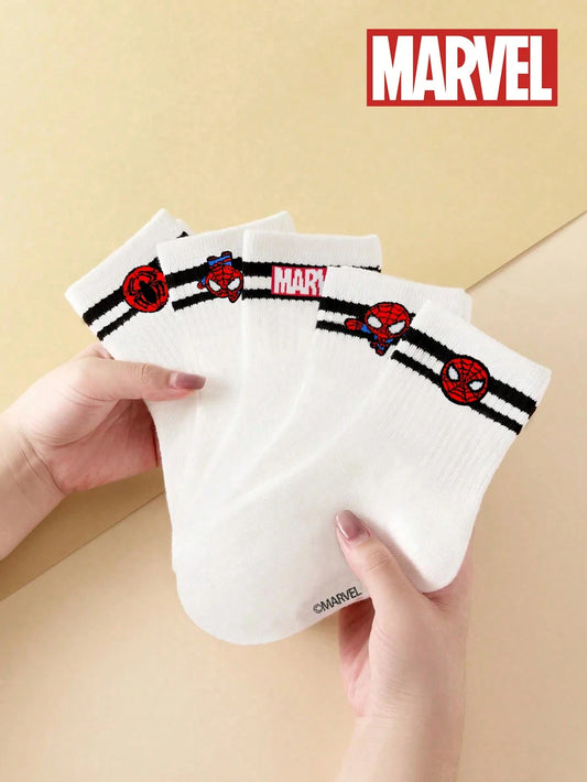 Marvel 1/5/10 Pairs Striped White Children's Socks, Cute Autumn/Winter Mid-Calf Socks