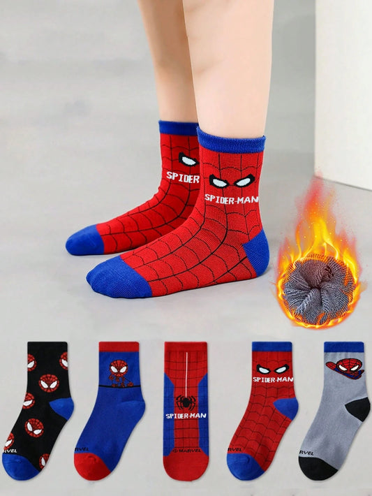 5 Pairs Of Children's Spider-Man Themed Socks Multicolor 3