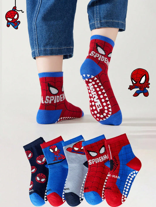 5 Pairs Of Children's Spider-Man Themed Socks Multicolor