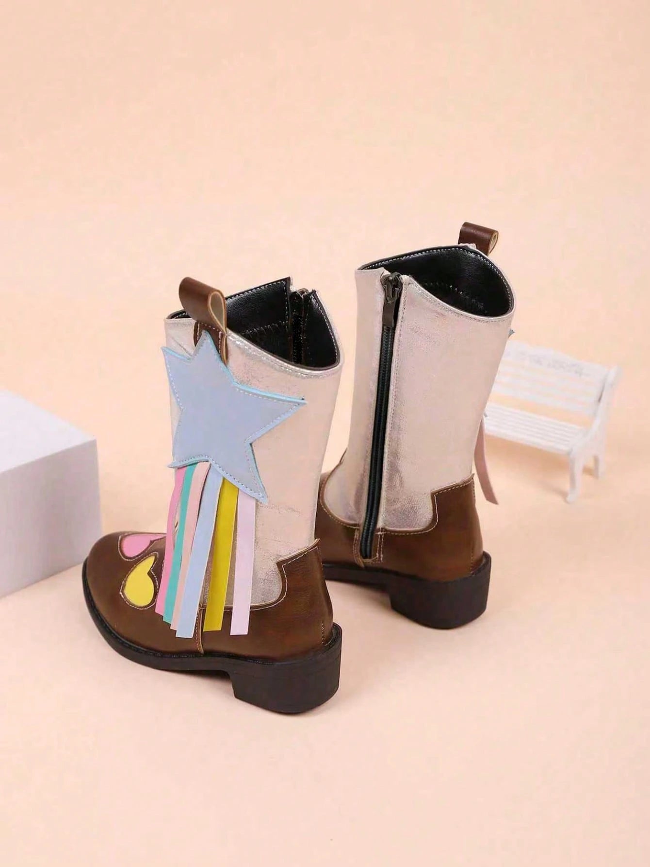 Mid-Calf Boots With Side Zipper, Heart Pattern Ribbon, Fashion Casual Boots For Girls