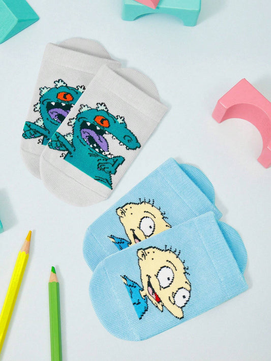 2 Pairs Thick Warm Cute Cartoon Baby Socks With Thermal Lined Multicolor 2