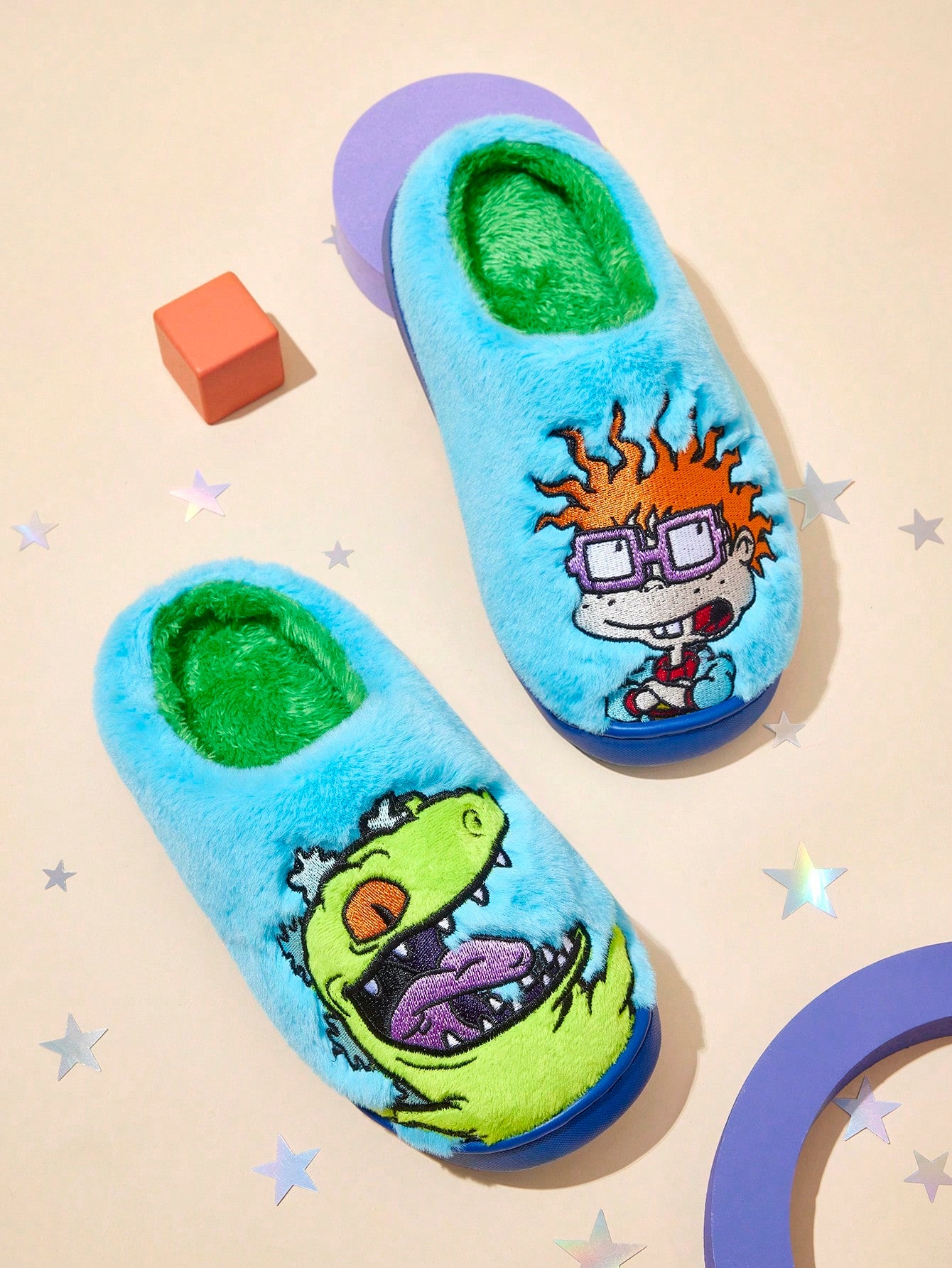 Embroidery Cartoon Boys Blue Children's Non-Slip Indoor Slippers