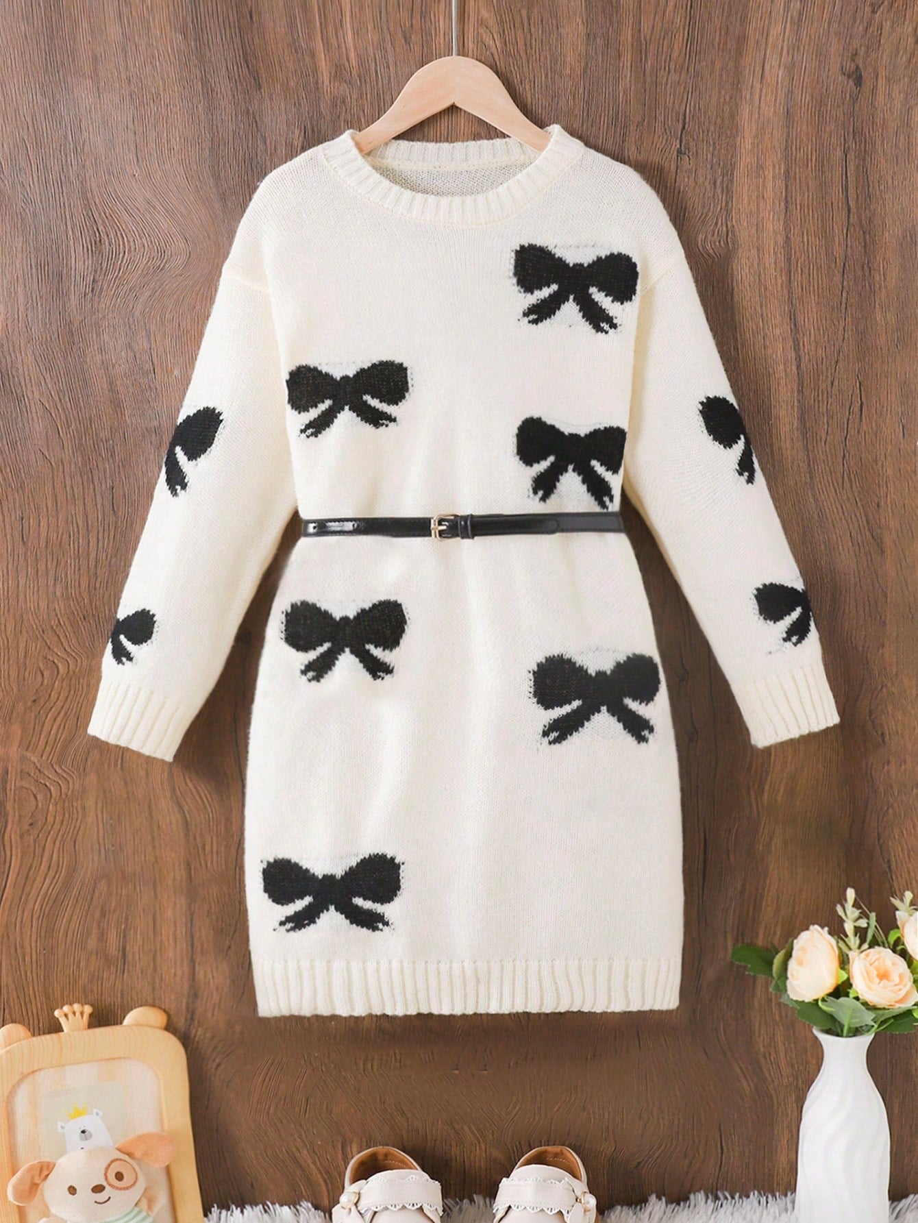 1pc Girls' Sweater Dress