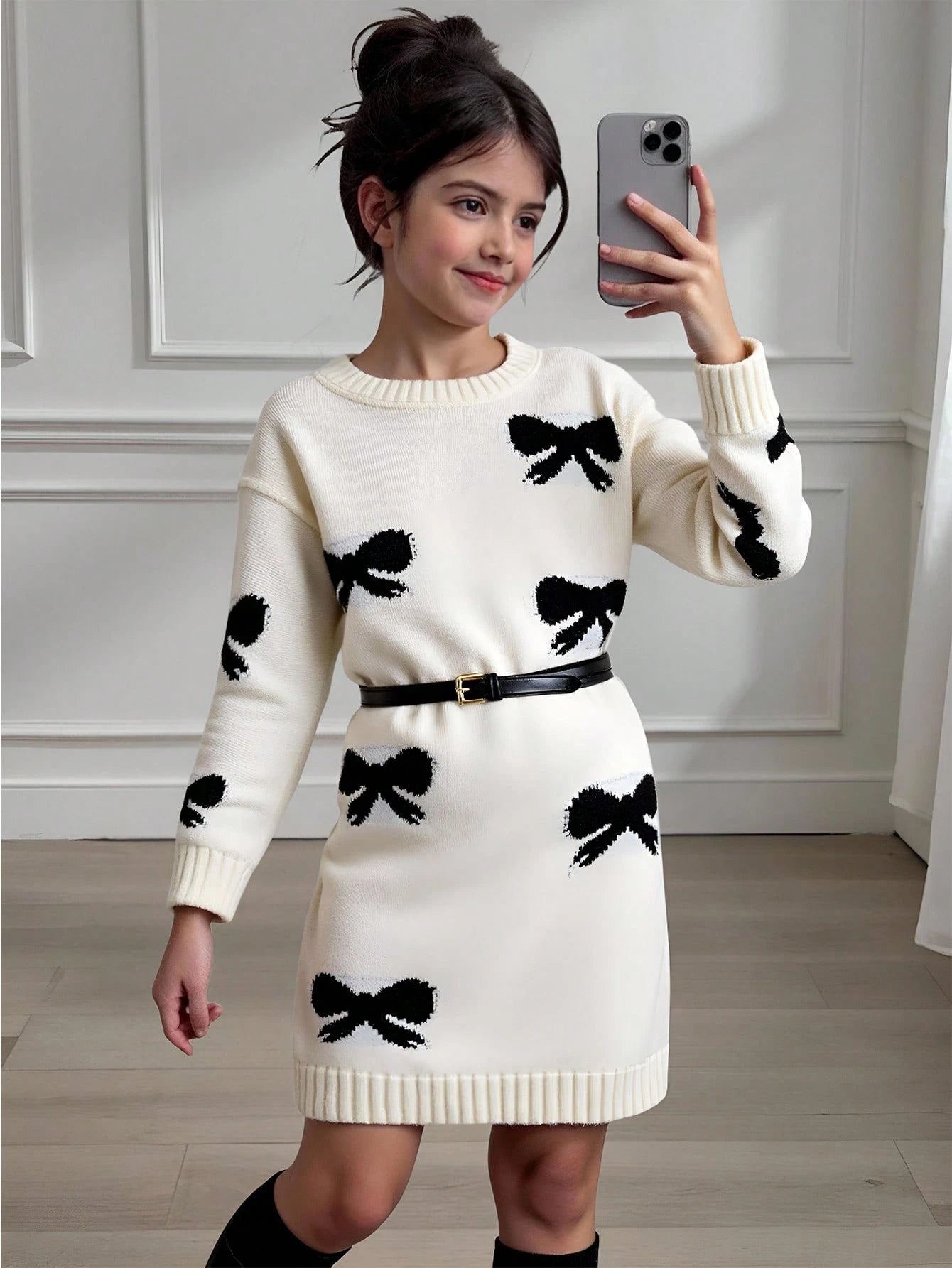 1pc Girls' Sweater Dress Apricot