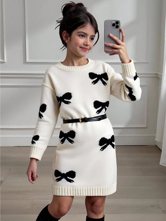 1pc Girls' Sweater Dress Apricot