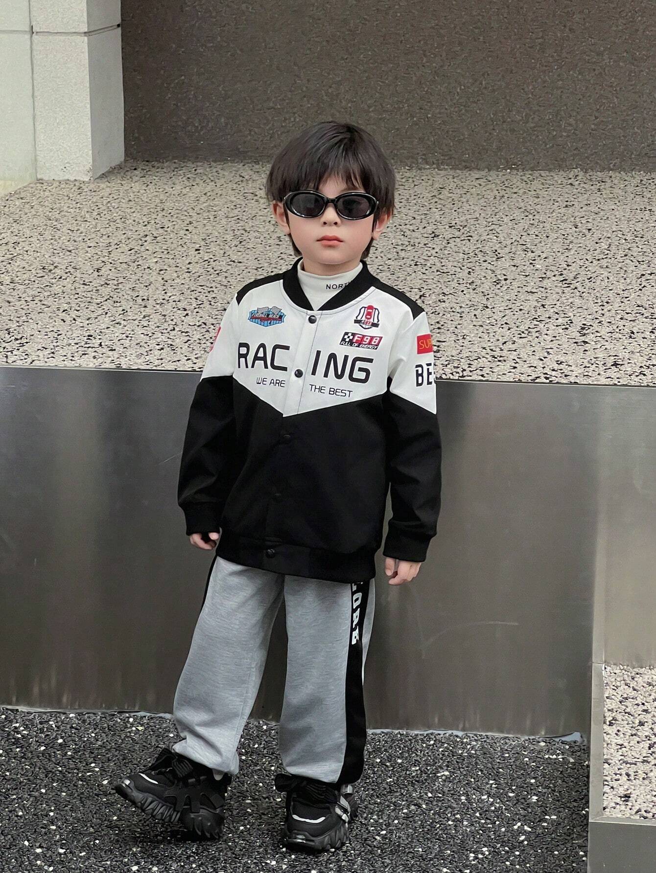 1pc Young Boy Casual Racing Print Fashion Jacket Multicolor