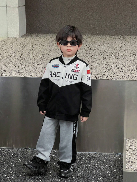 1pc Young Boy Casual Racing Print Fashion Jacket Multicolor