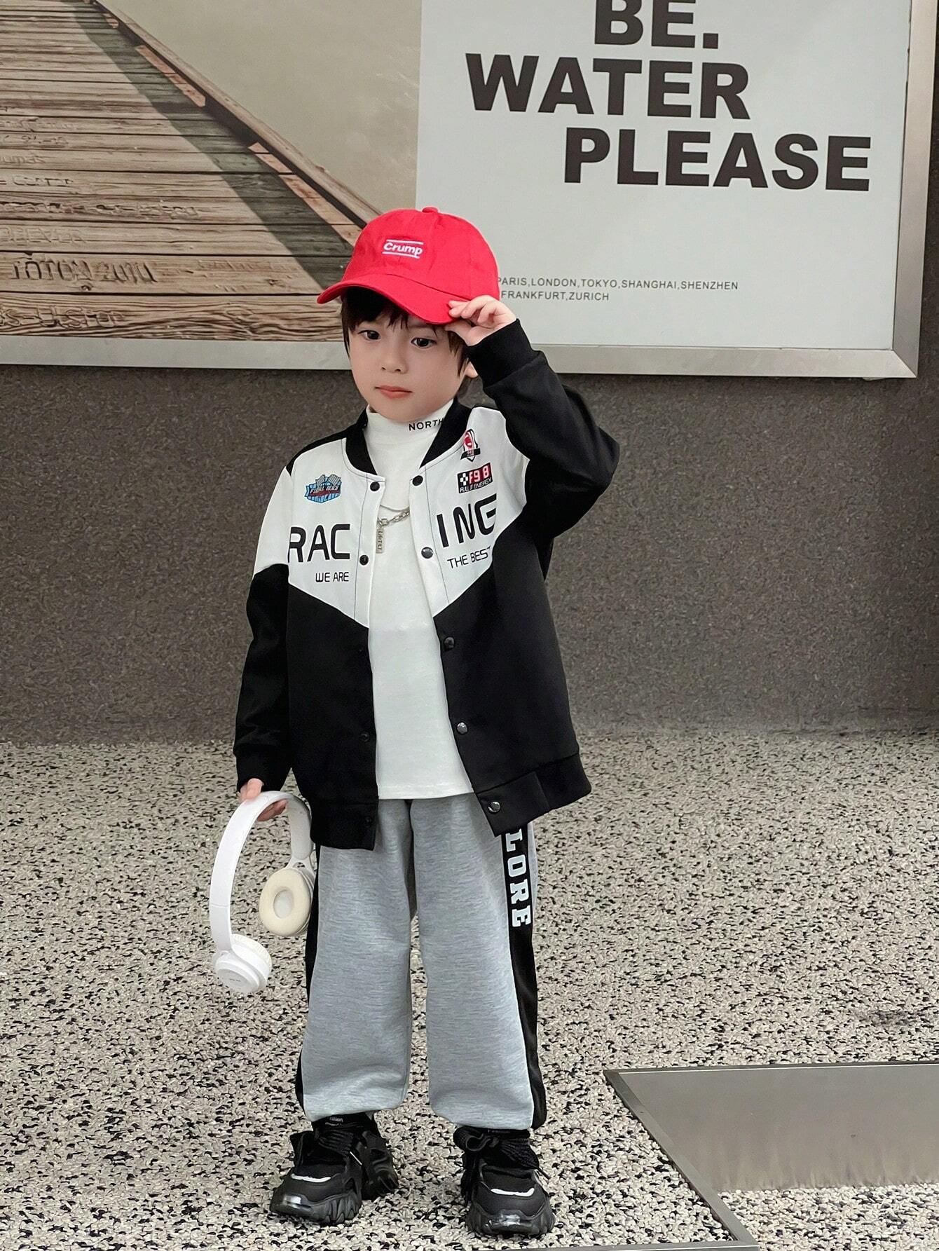 1pc Young Boy Casual Racing Print Fashion Jacket