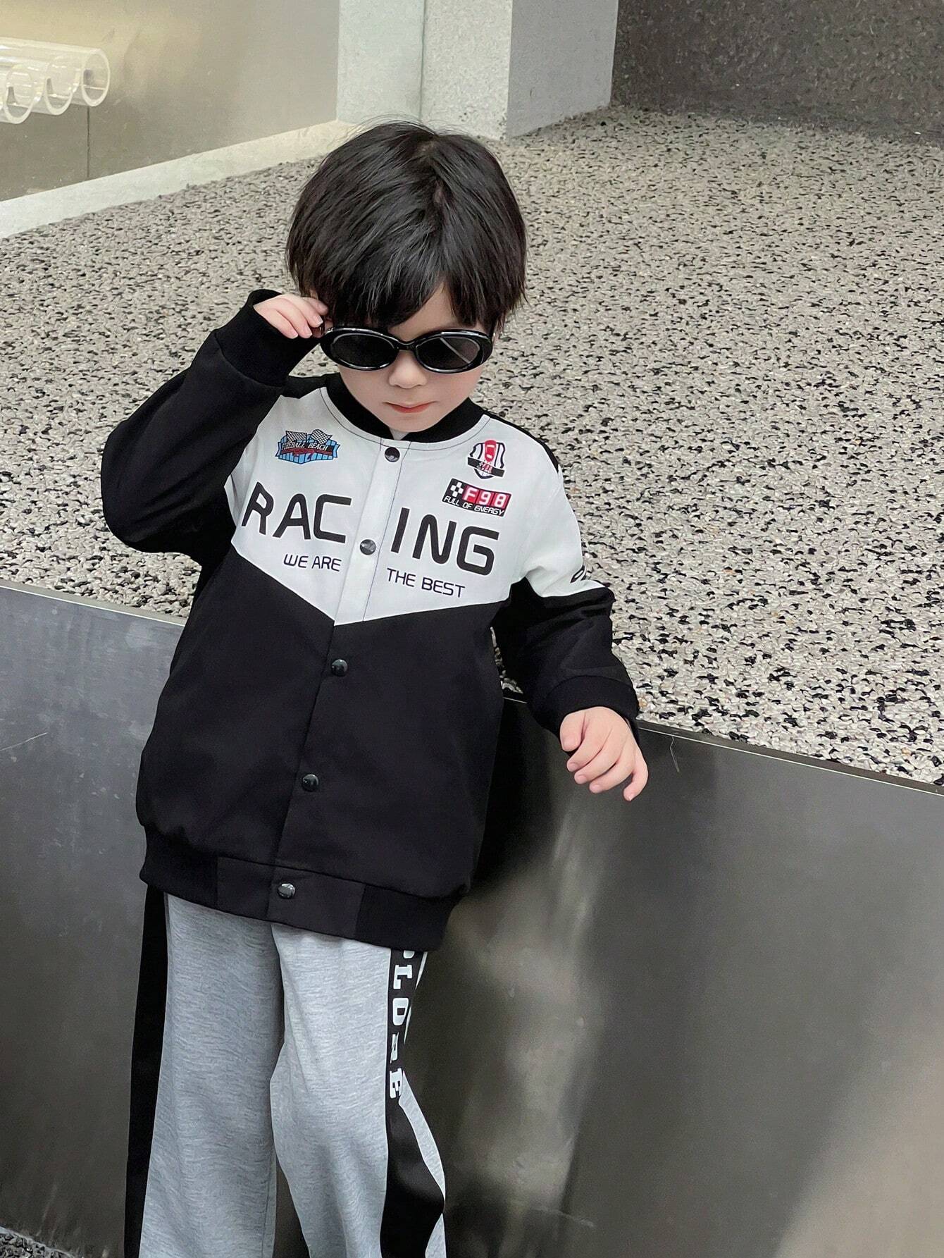 1pc Young Boy Casual Racing Print Fashion Jacket