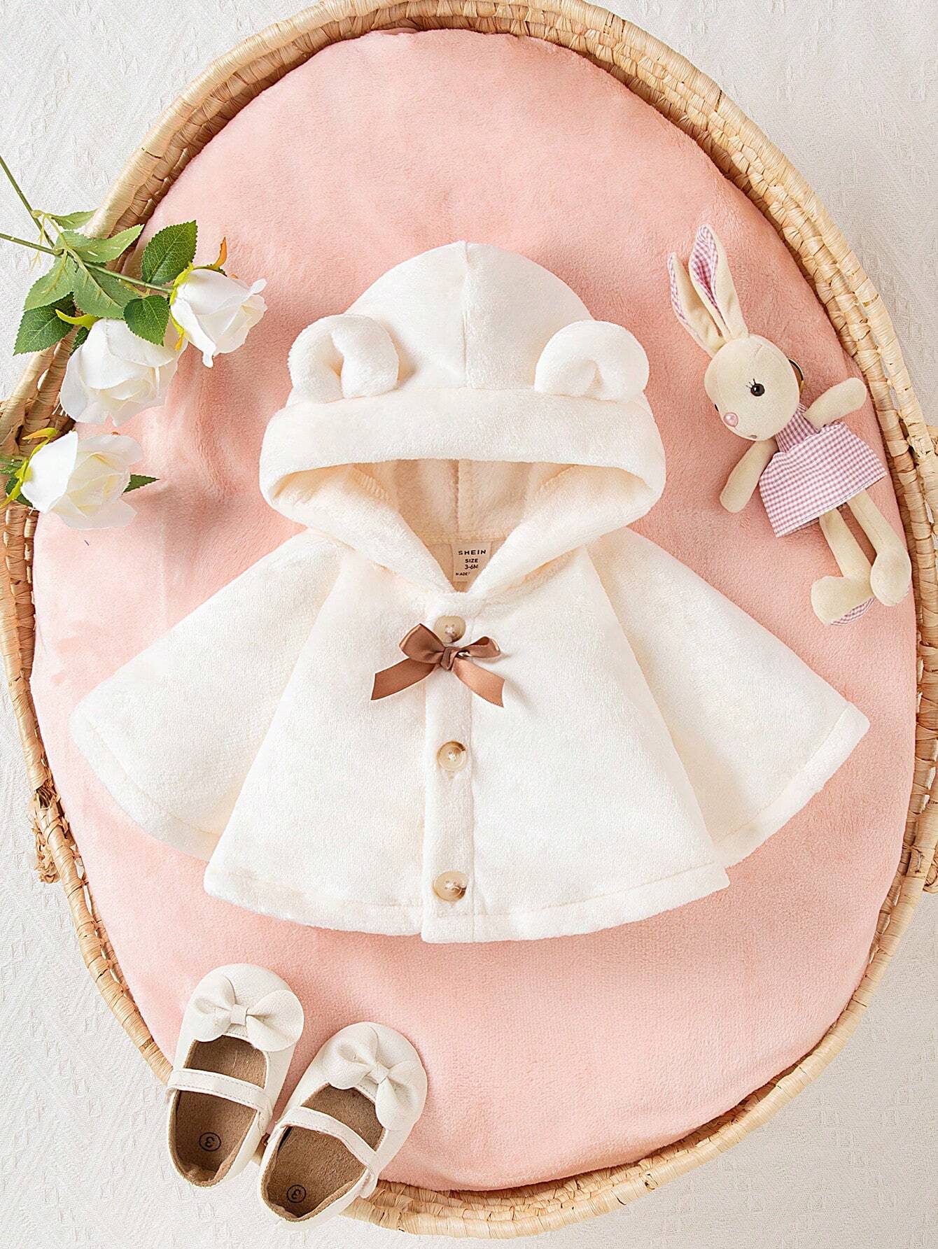 Baby Girl Plush Hooded Cape, Cute, Comfortable Apricot