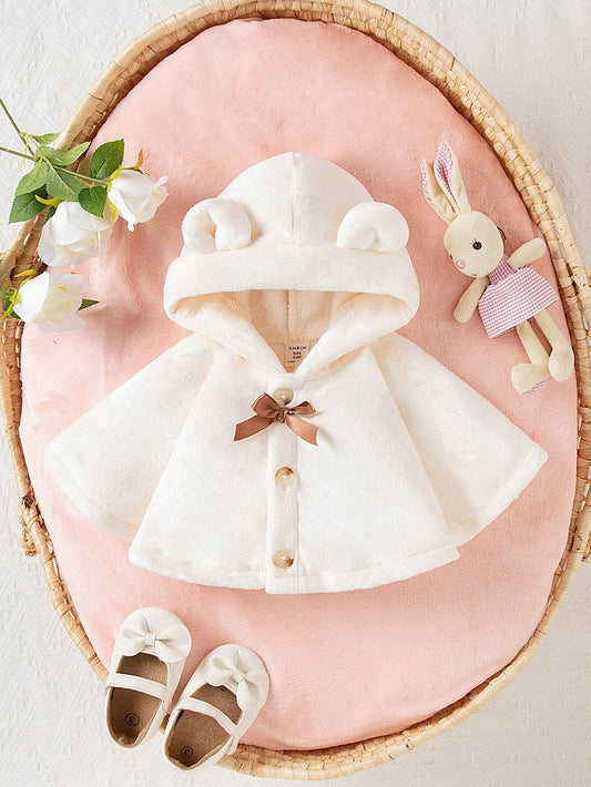 Baby Girl Plush Hooded Cape, Cute, Comfortable Apricot
