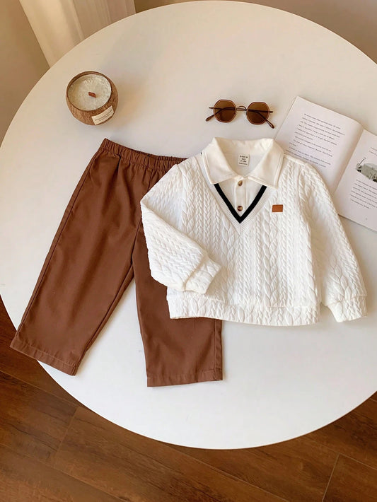 Baby Boy Cute White Top & Elastic Waist Pants