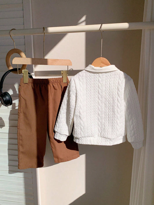 Baby Boy Cute White Top & Elastic Waist Pants