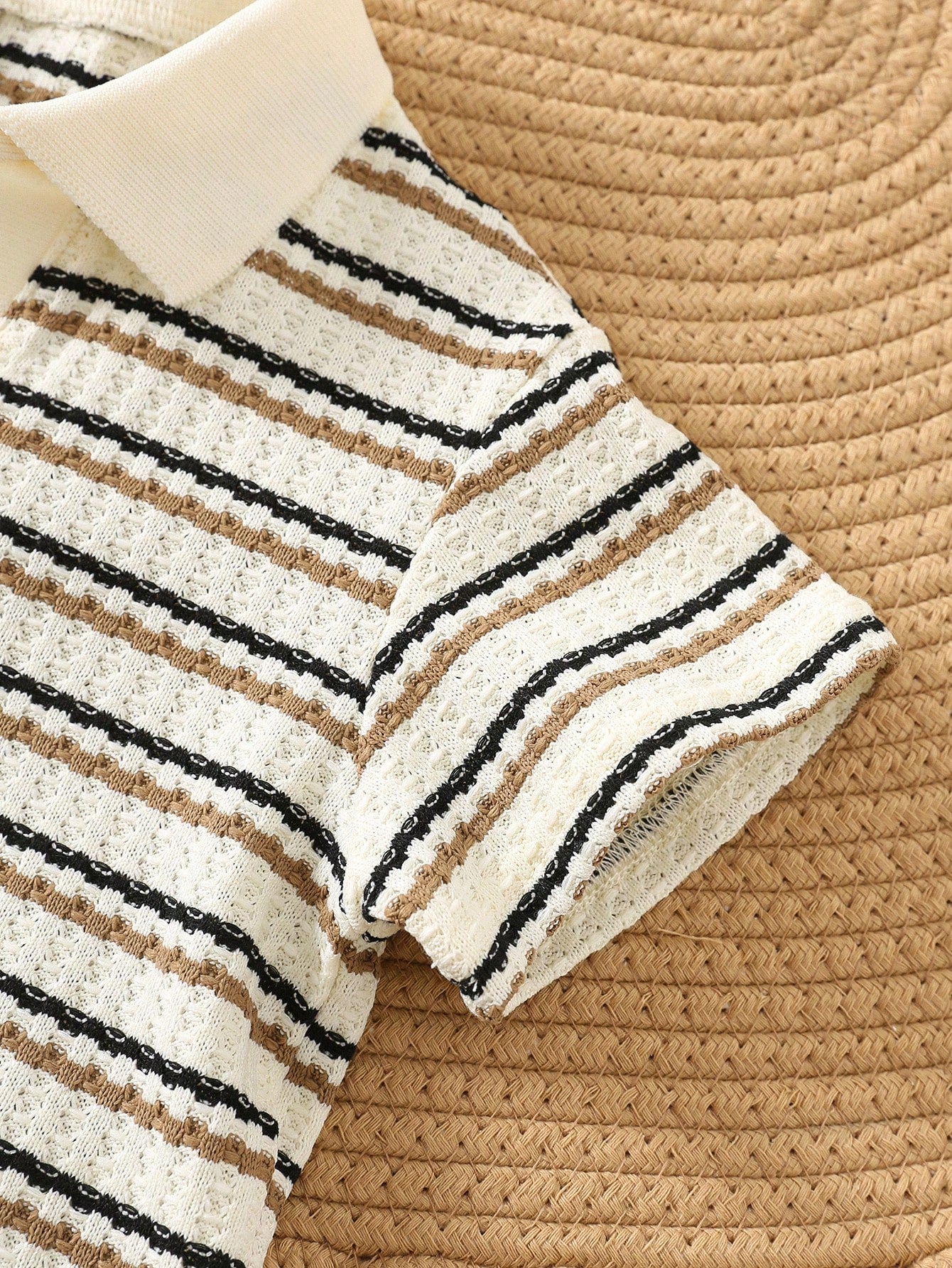 Colorful Striped Lapel Top And Solid Waist Elastic Waist Pants Set