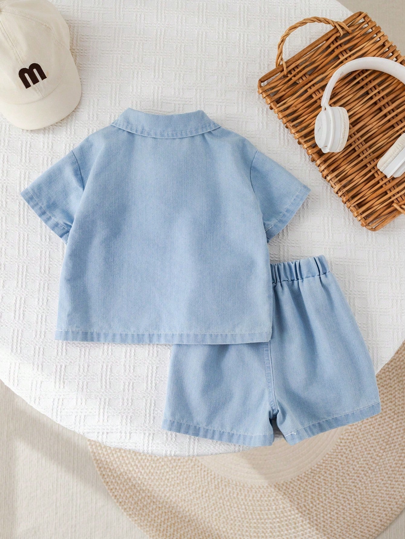 Baby Boy Blue Denim Shirt And Denim Shorts Set