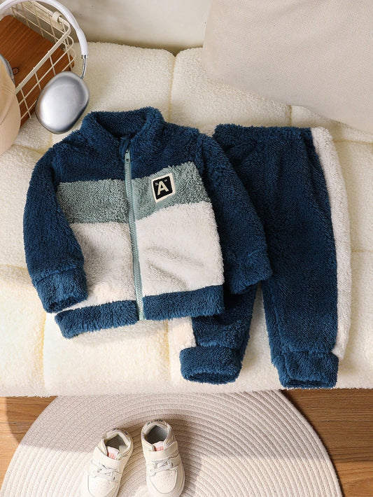 2pcs Baby Boy Thermal Lined Dinosaur Printed Jacket And Pants-S