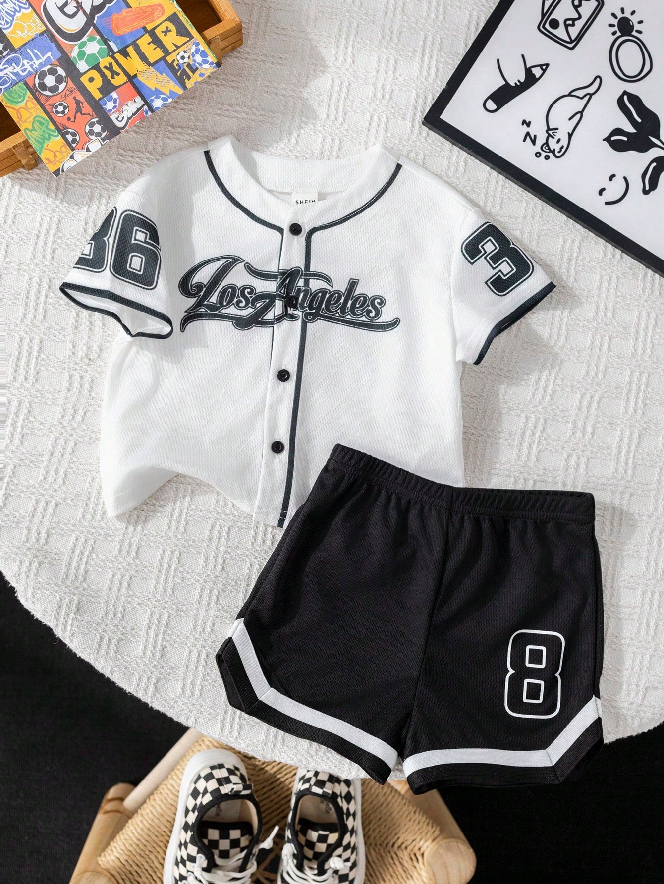 2pcs Baby Boys/Girls Letter Print Short Sleeve Top And Shorts Set