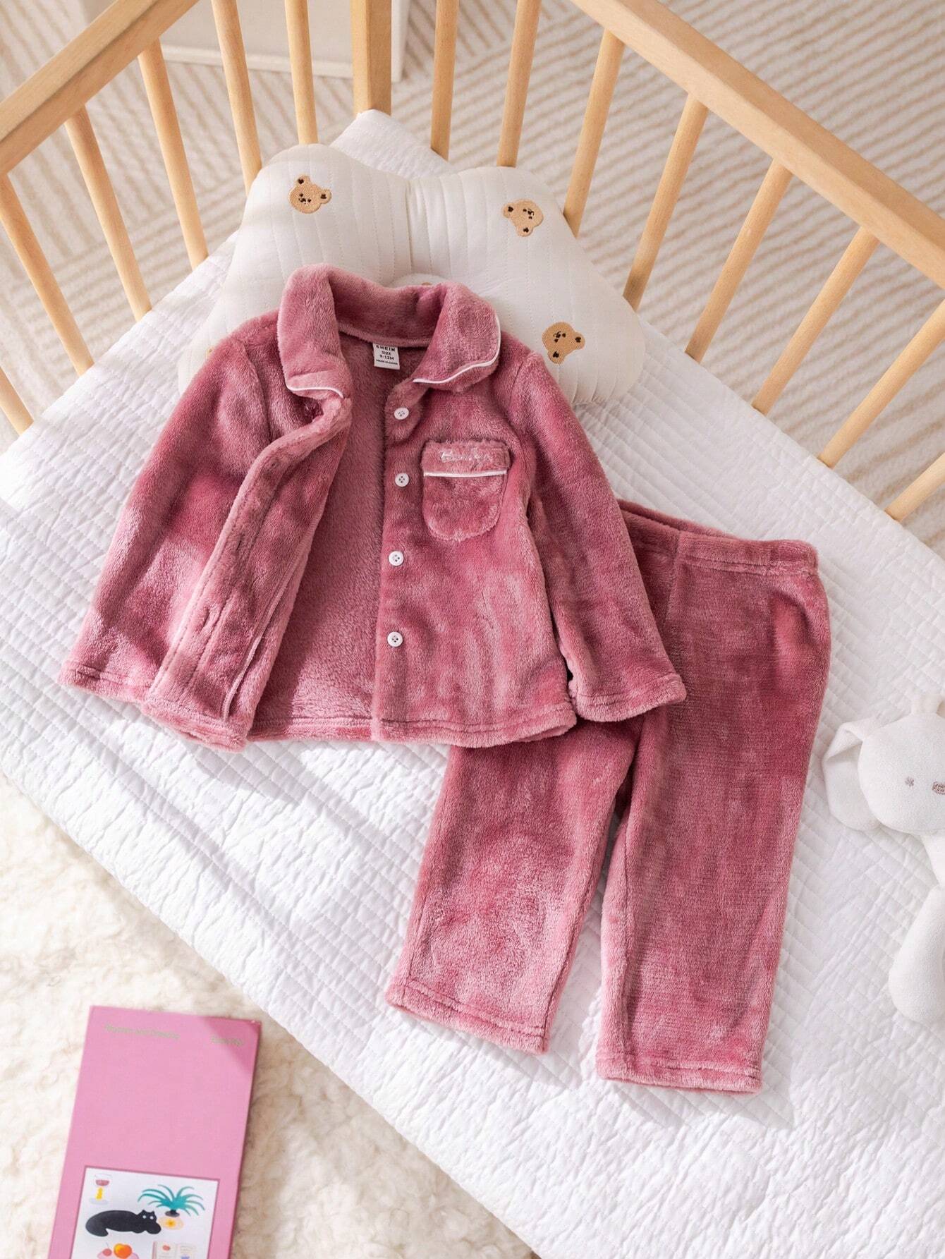 Casual Embroidered Collar Pocket Long Sleeve Pajama Set