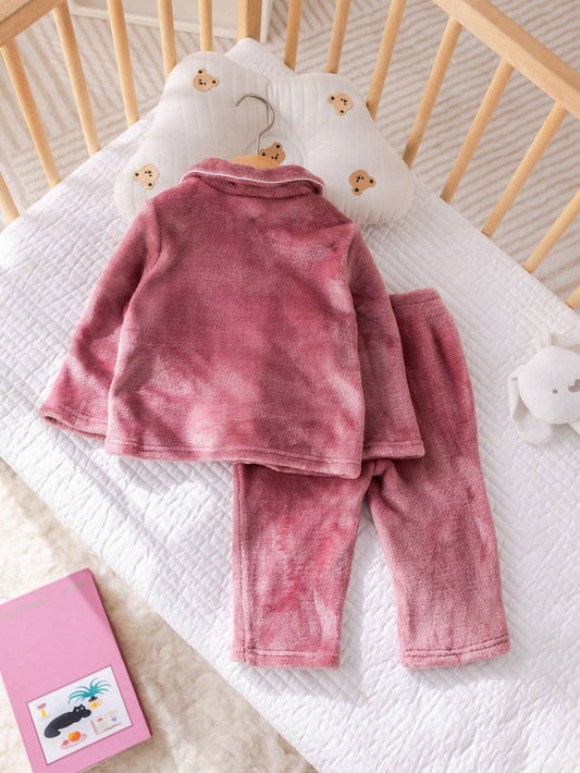Casual Embroidered Collar Pocket Long Sleeve Pajama Set