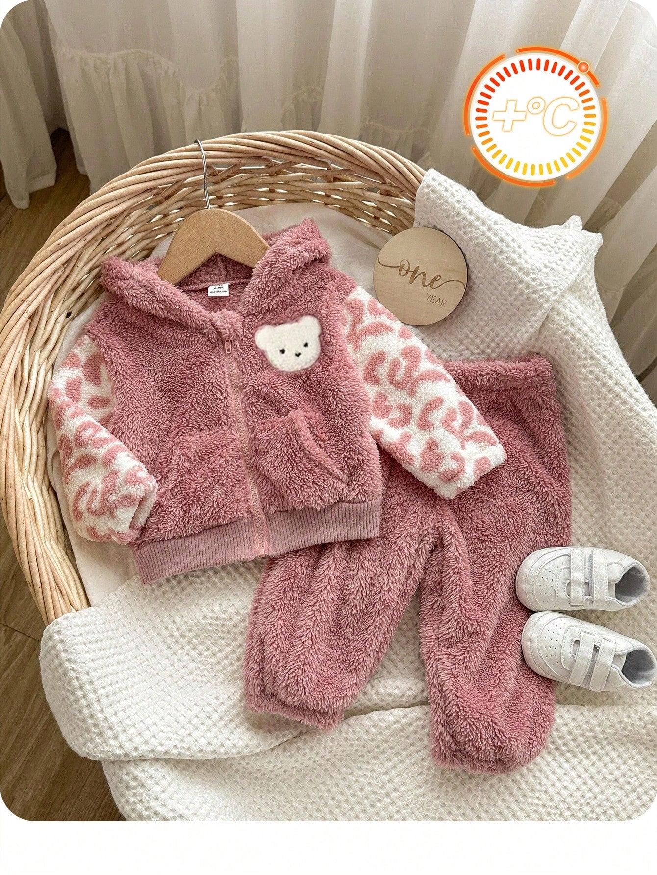 2pcs Baby Girls' Fleece Hooded Jacket And Pants Set Multicolor 2
