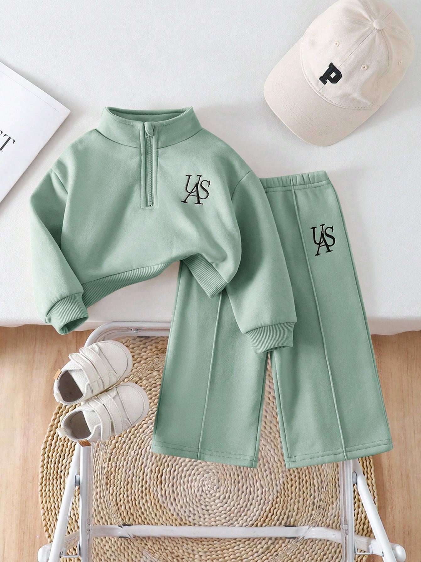 Baby Girls Graphic Thermal Lined Warm Sweatshirt And Pants Green